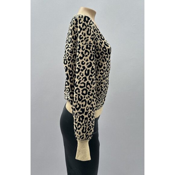 Abercrombie & Fitch Puff Sleeve Soft Knit Deep V-Neck Crop Leopard Sweater Small - Picture 3 of 11